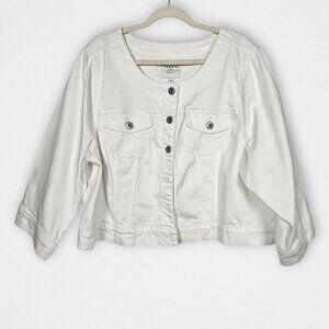 Torrid Denim White Cropped Jacket Size 4 Plus Button Front Stretch Cotton